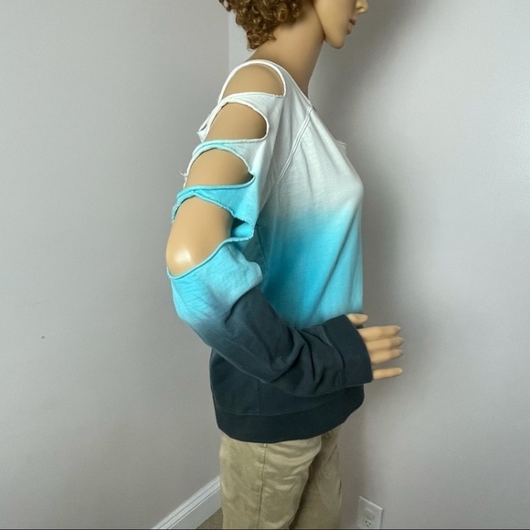 K. Jordan Sweatshirt Dip died Slit sleeves Blue M - Picture 2 of 7